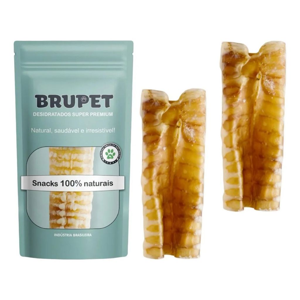 Traqueia Bovina Desidratada Mordedor Petisco 100% Natural para Cães Brupet (02 unidades)