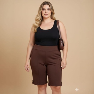 Bermuda Plus Size Malha Crepe Premium - Conforto que Modela (G1 ao G2) costura reforçada em Oferta na Shopee