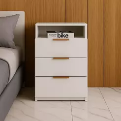 Mesa de Cabeceira 3 Gavetas com Nicho – Branco Compacto