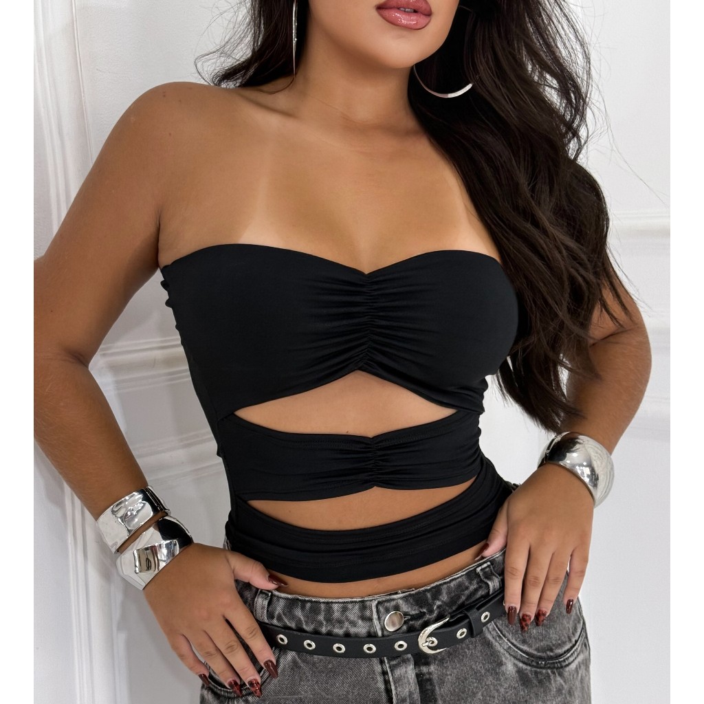 Cropped tomara que caia verão com franzidos abertura na barriga top verão em Oferta na Shopee