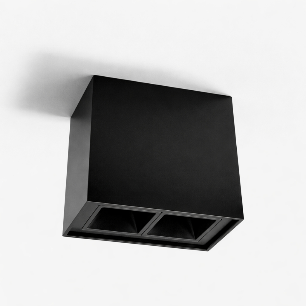 Spot De Sobrepor Box MR11 2 FOCOS Preto Quadrado Em Termoplástico Resistente Soquete Mr11, Compatível Com Lâmpadas Led
