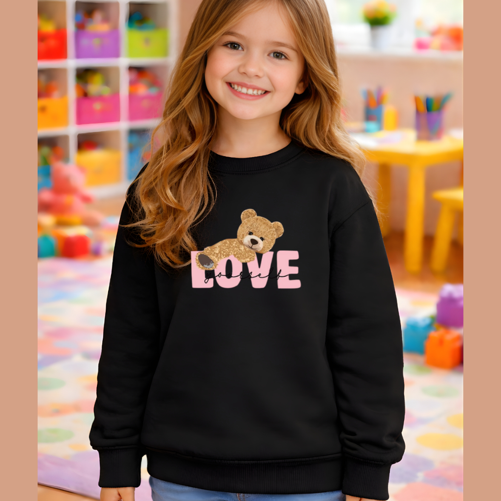 Blusa de Frio Infantil Moda para Meninas Flanelado Love Escola/Passeio/Inverno/Outono 02 ao 12