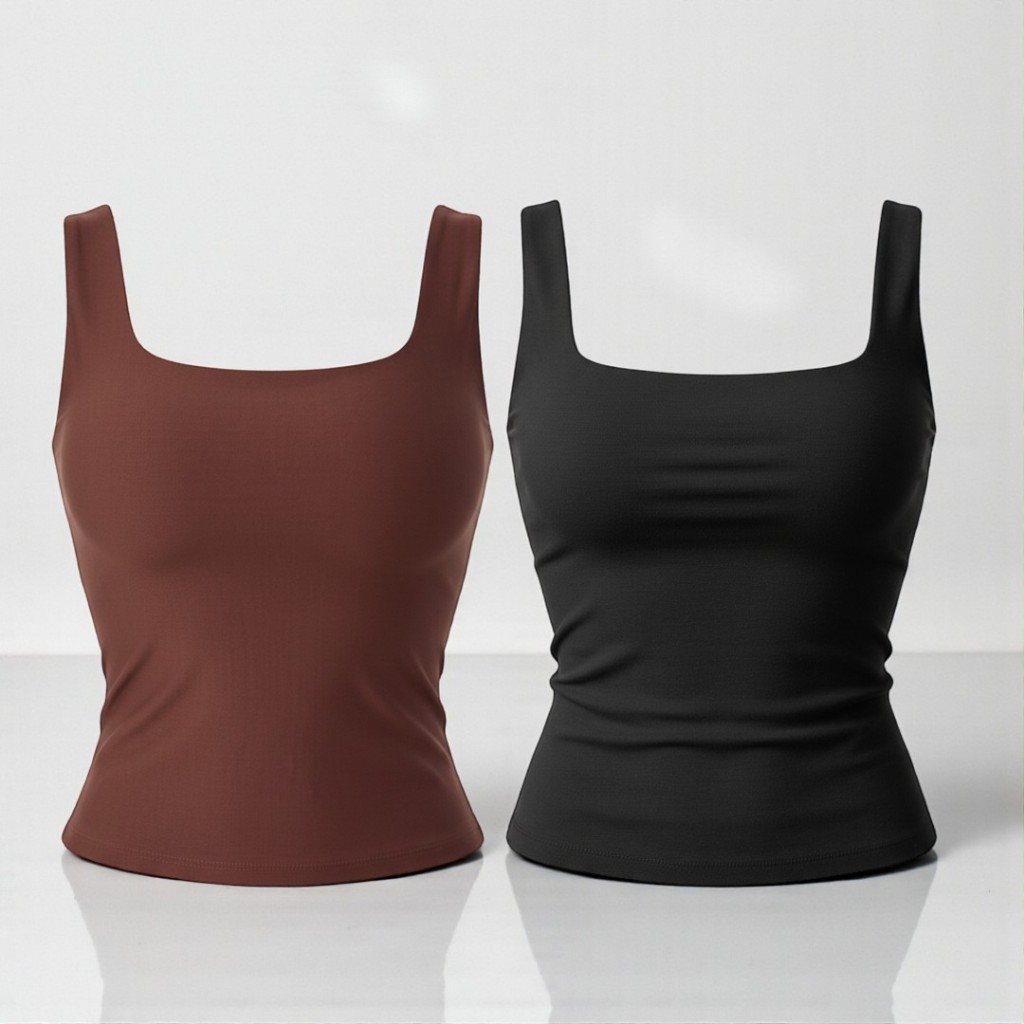 Kit 2 Blusa Regata Feminina Básica Decote Quadrado Elegante Moda Verão blusinha