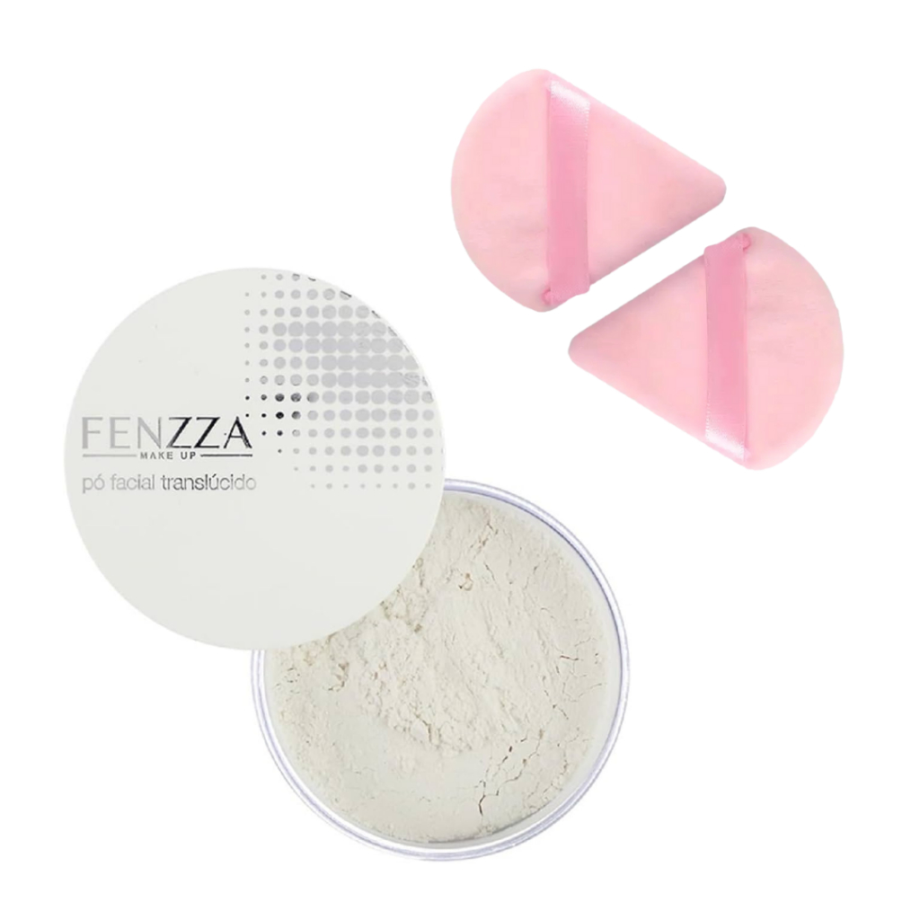 Kit Pó Solto Translúcido Fenzza + 2 Esponjas Triangulares