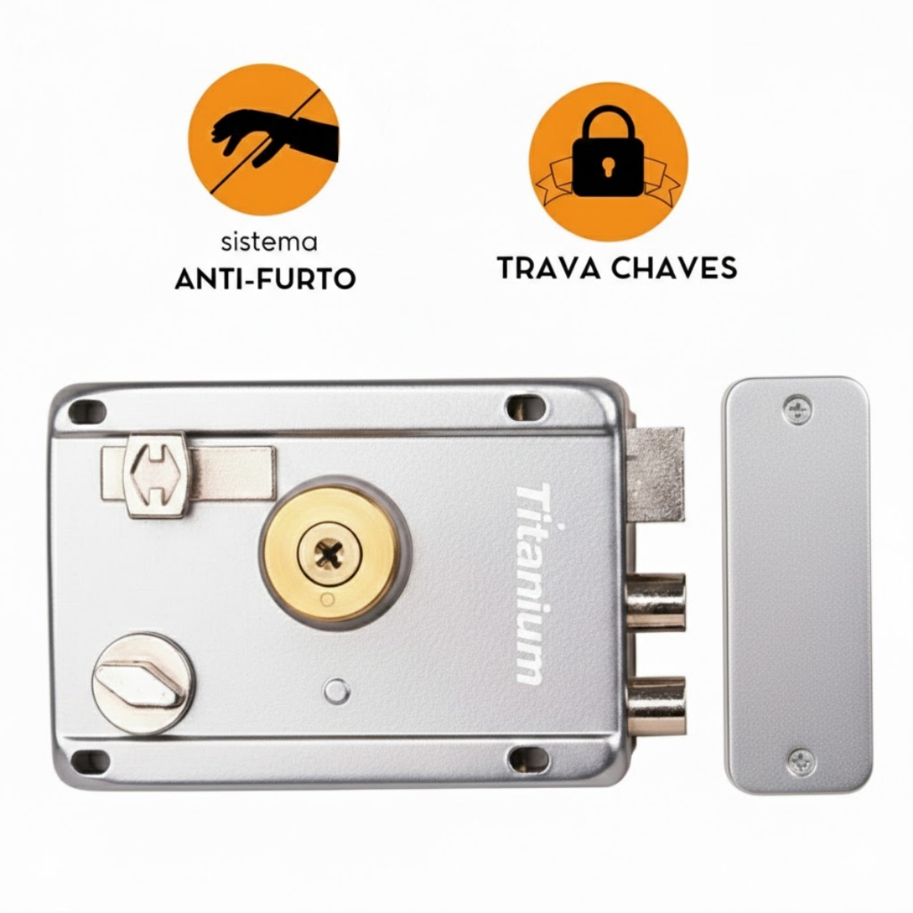 Fechadura de Sobrepor Cromada Chave Tetra com Cilindro Reforçado para Portão Fechadura Anti Furto
