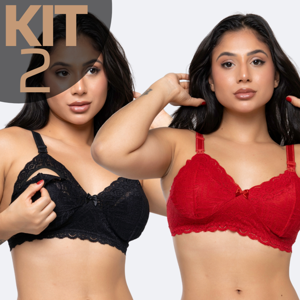 KIT 2 Sutiã Amamentação Renda Sem Bojo Sem Aro Reforçado Gestante Pós Parto Para Amamentar em Oferta na Shopee