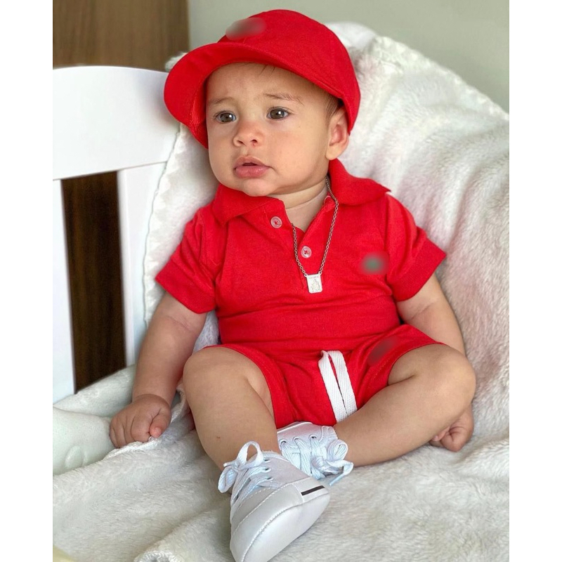 Conjunto polo lindo para o bebê - body polo e short algodão em Oferta na Shopee