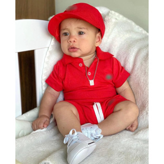Conjunto polo lindo para o bebê - body polo e short algodão em Oferta na Shopee