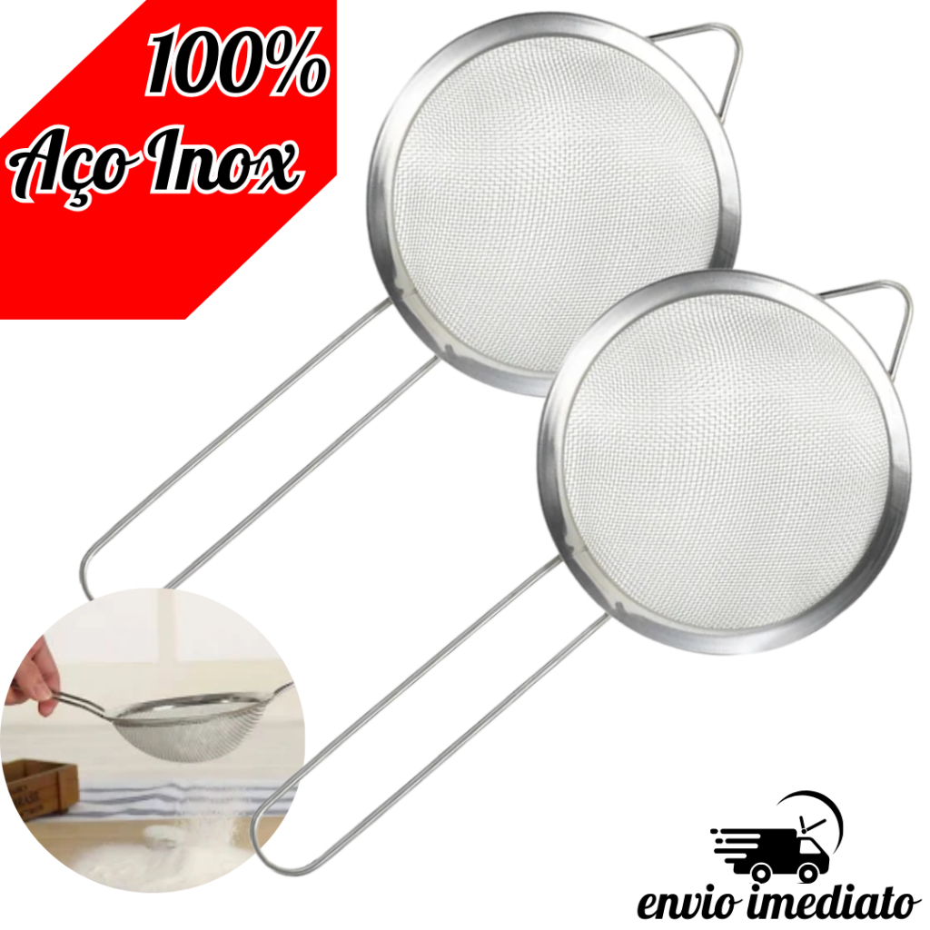 Peneira Coador Aço Inox 10cm Diâmetro Multiuso p/ Cozinha Bar Confeitaria Restaurante em Oferta na Shopee