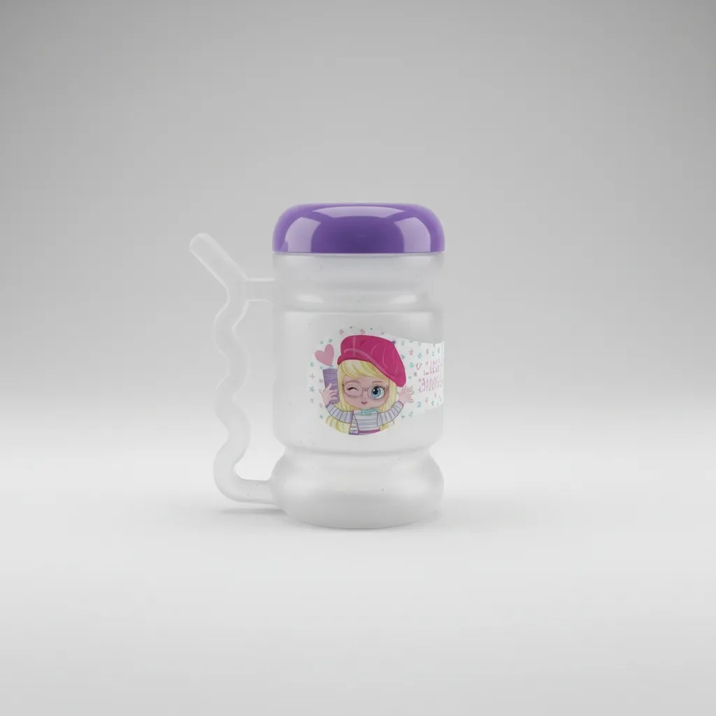 kit 2 copo escolar canudo jimmy com tampa e alça canudo 420ml