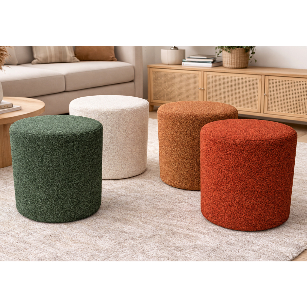 Puff Bouclé Decorativo Redondo | Conforto, Design Moderno, Sala, Quarto e Escritório em Oferta na Shopee
