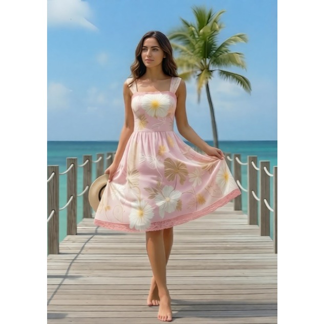 Vestido Curto Feminino Estampado Alças Largas Verão Tropical Casual Rodado COD 151 em Oferta na Shopee