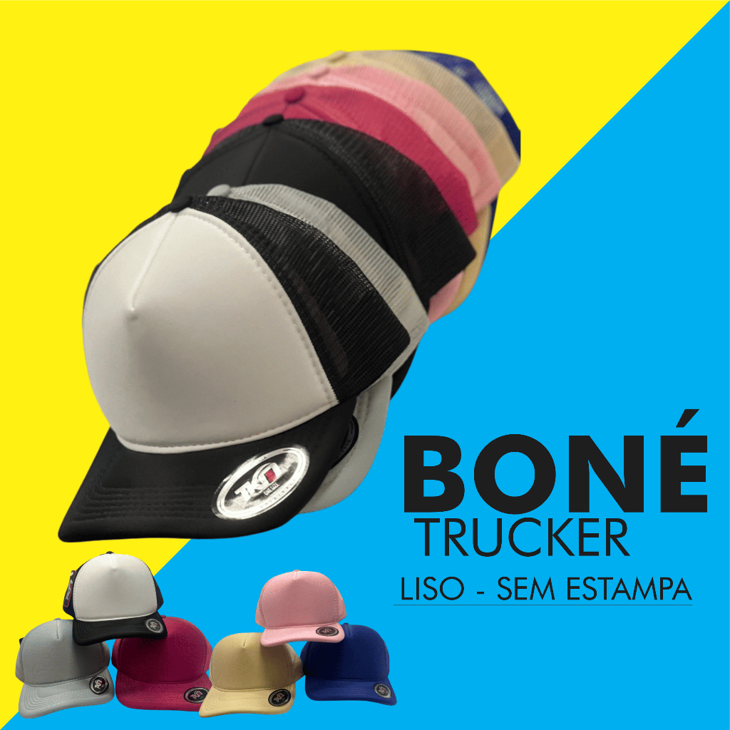 Boné Liso Trucker Tela Snapback Aba Curvada emborrachado TKN