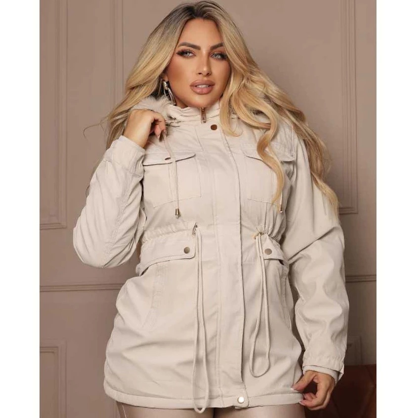 Jaqueta Parka Forrada Por Dentro Acolchoada Casual Feminina