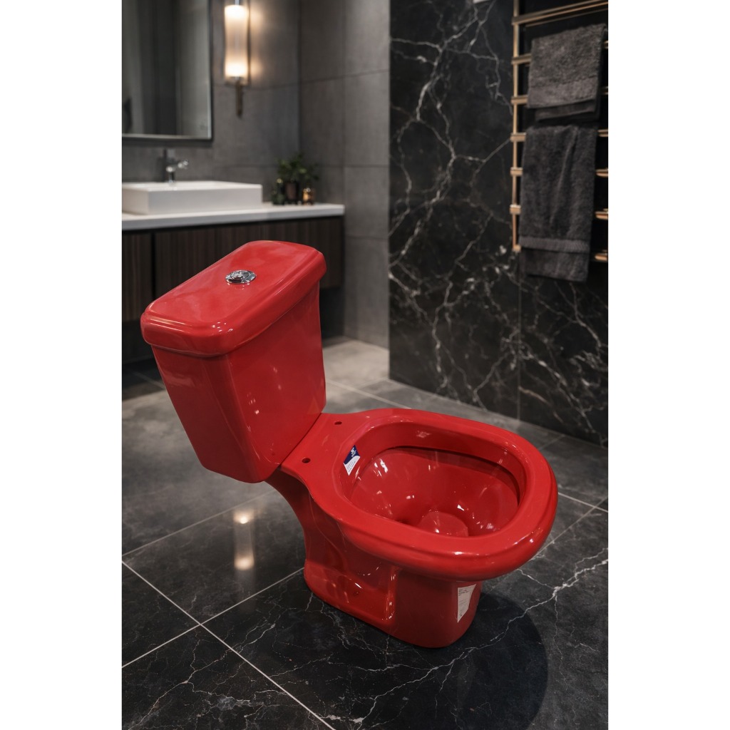 Kit Vaso Com Caixa Acoplada Duplo Acionamento Quadrado Vermelha Dona Beja Sofisticado