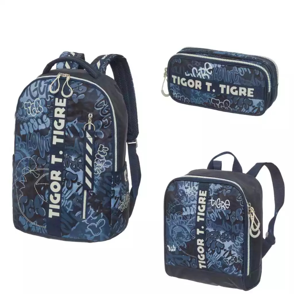 Kit Escolar Mochila de Costas +Lancheira Transversal  + Estojo Duplo Tigor T. Tigre Street