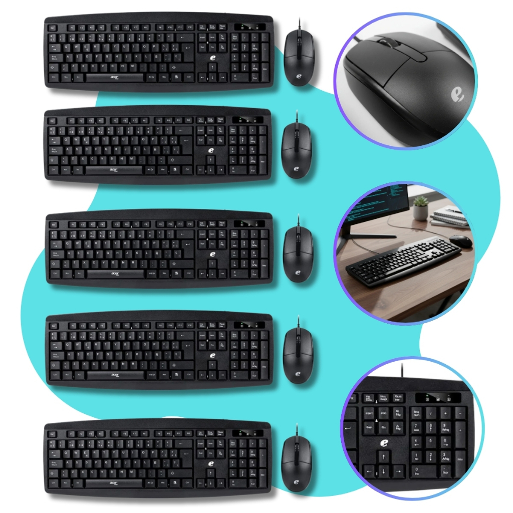 Kit 05 Mouse e Teclado Escritório Notebook Office Trabalho Português Brasil Abnt2 Acer Revenda