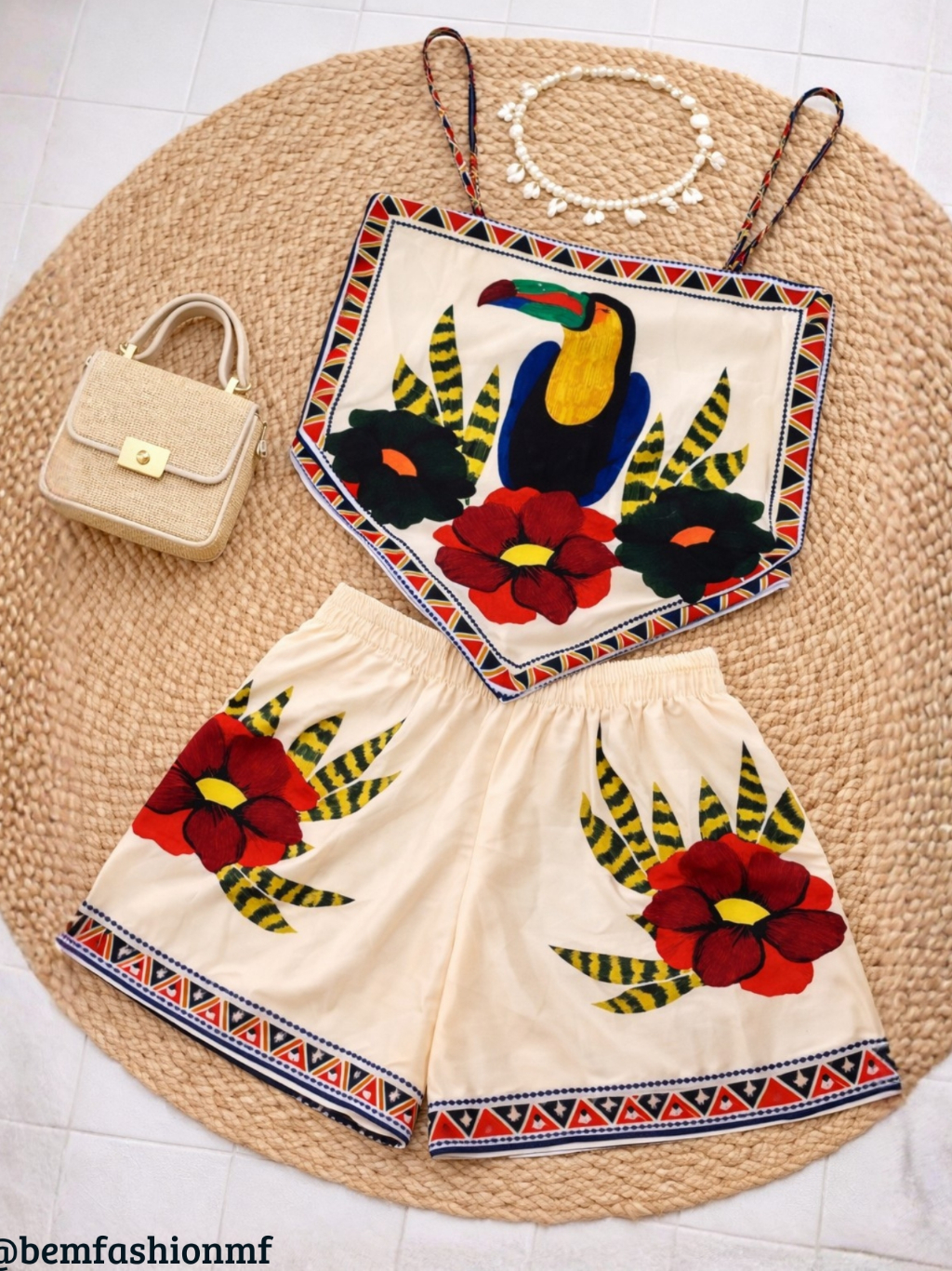Lançamento Conjunto Feminino Estampado Farm Tropical Cropped Estilo Lenço + Short Soltinho look Verão 2026 em Oferta na Shopee