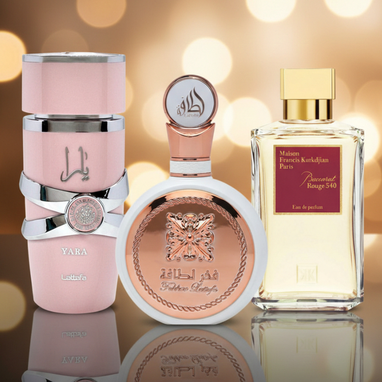 Kit 3 Perfumes Árabes Femininos Importados Aroma Marcante Alta Fixação Intensa e Prolongada