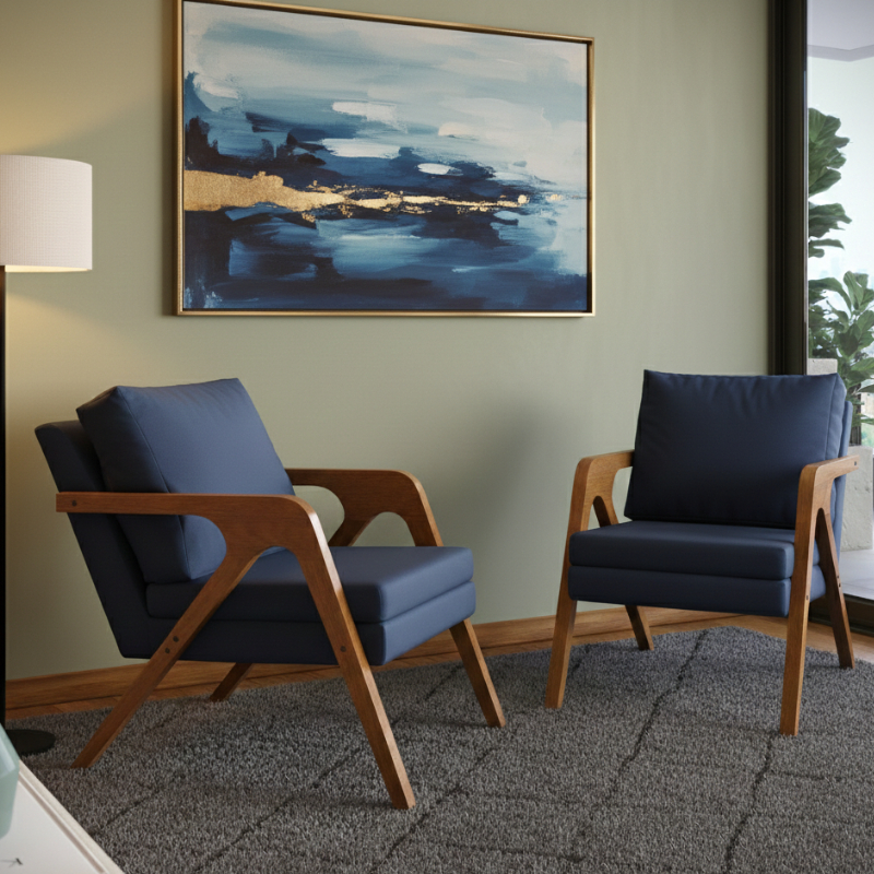 Kit 2 Poltronas Estofada Veludo Decorativa Mona Luxo Pés De Madeira Maciça Sala Estar Recepção - AV