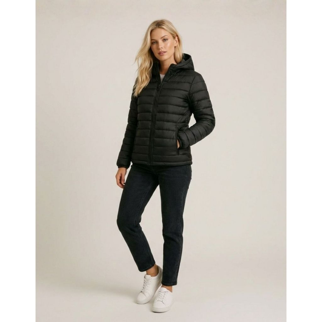 Bobojaco Casaco Jaqueta Puffer Feminina Moda Inverno Quentinha Frio Capuz Removível Corta Vento