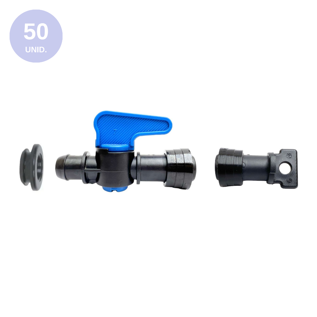 Kit Irrigação Gotejamento 16mm Registro Inicial Fim de Linha e Anel Vedação Chula Trava Anel Liso