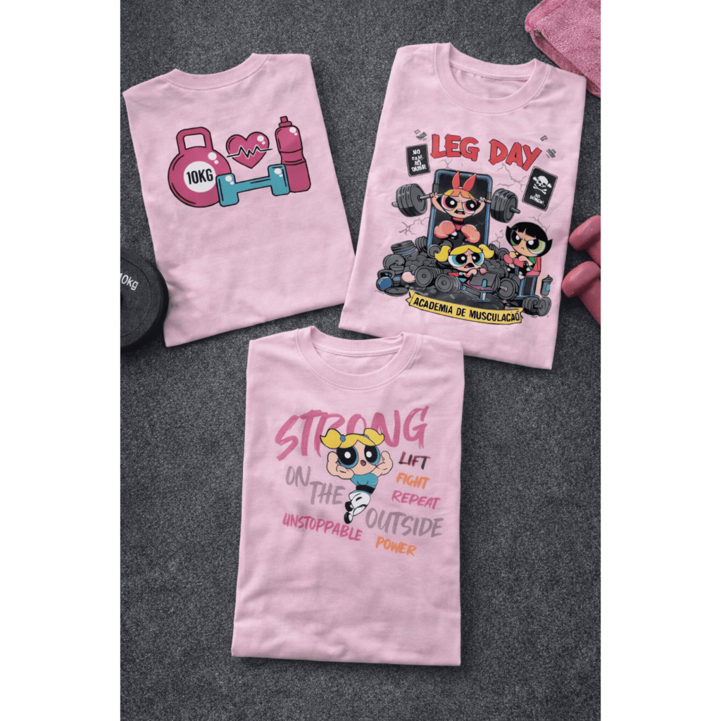 Kit 3 Camisetas Fitiness Academia Meninas Poderosas Feminina Lançamento Blusa T-Shirt