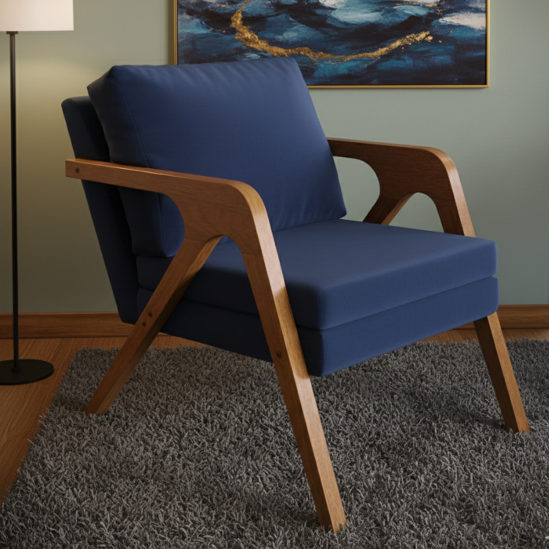 Poltrona Estofada Veludo Decorativa Mona Luxo Sofisticada Pés De Madeira Maciça Sala Estar Recepção Quarto - AV