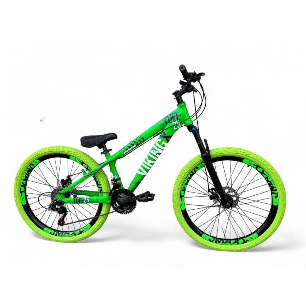 Bicicleta Aro 26 Vikingx Tuff X25  single Freio A Disco Hidráulico Aros Vmaxx Pneu Flame Verde neon