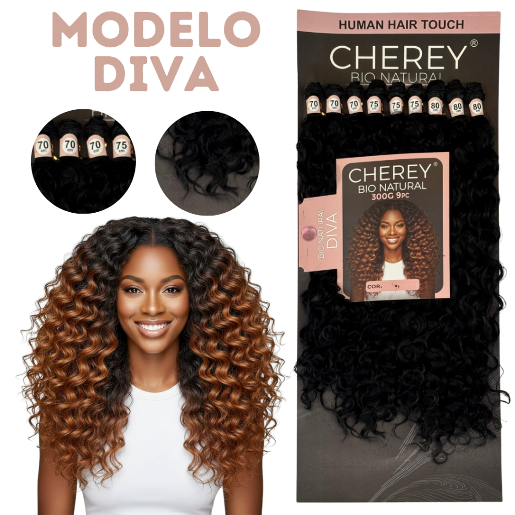 Cabelo Modelo Diva Bio Natural Cacheado Cherey 80cm 300g Human Hair Premium