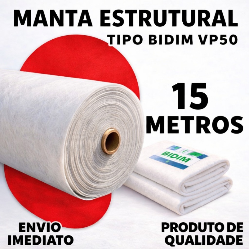 Manta Estrutural VP50 Bidim 15m | Reforço Durável e Eficiente
