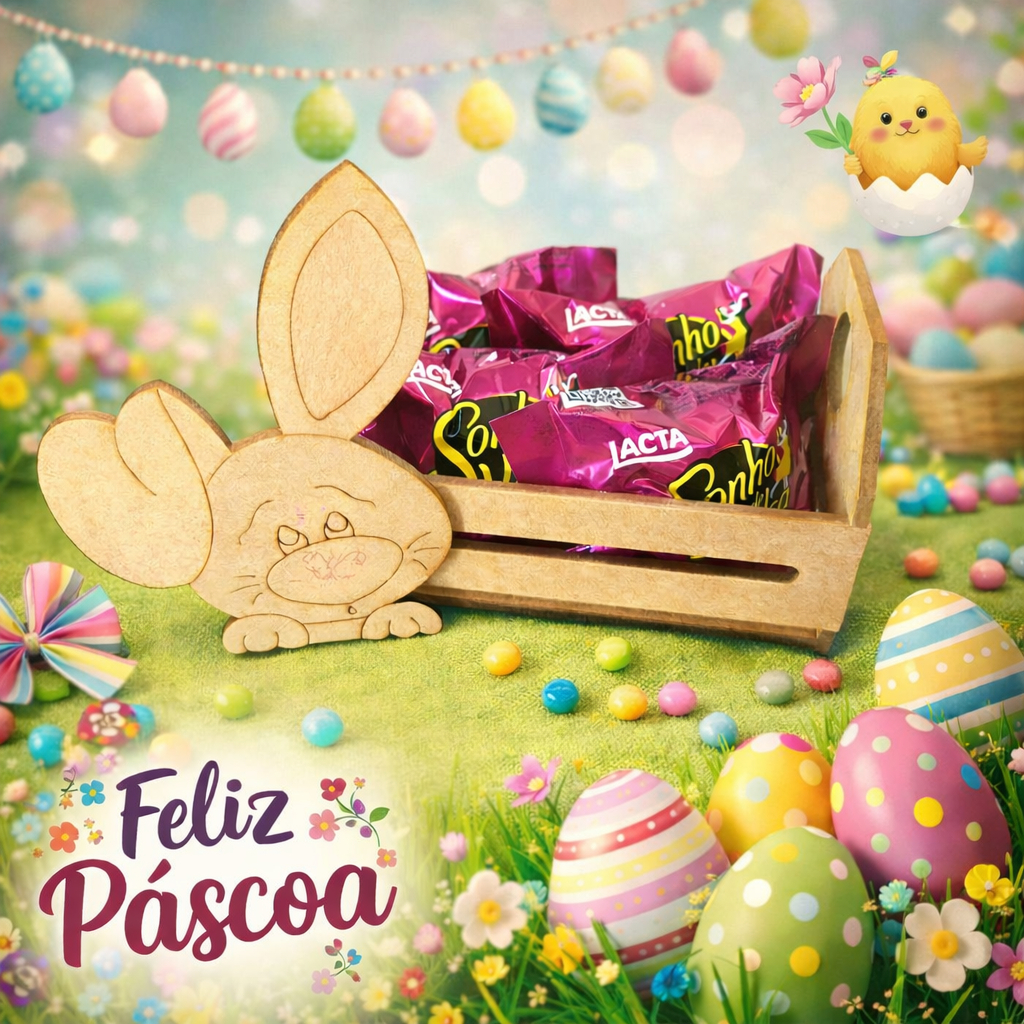 ✨ Kit Com 10 Porta Chocolates Caixote e  Coelhinho de Páscoa em MDF – Para Pintar ✨ em Oferta na Shopee