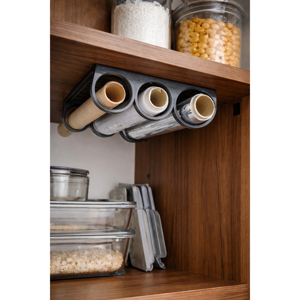 Organizador de Rolos para Armário – Suporte para Papel Alumínio Filme PVC saco plastico
