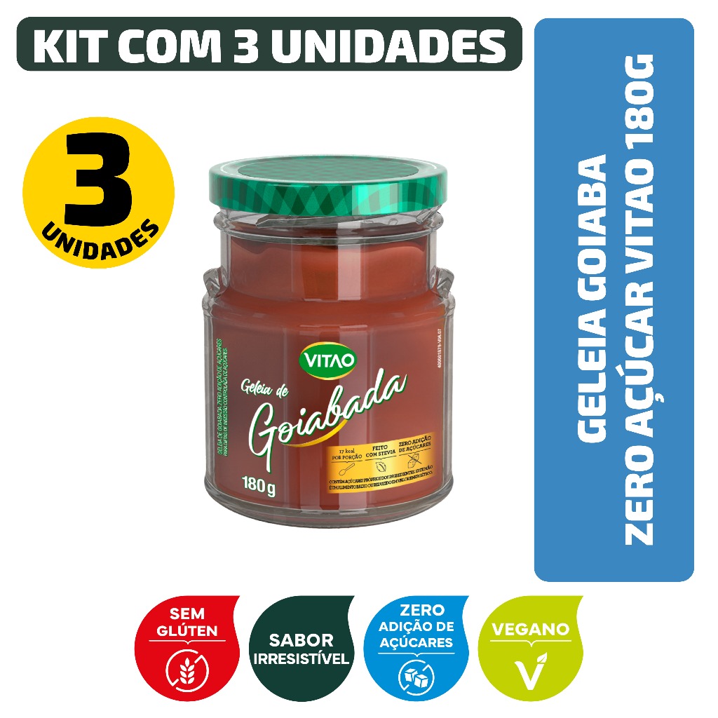 Kit Geleia Goiaba Zero Açúcar Vitao 180G - 3 Unidades