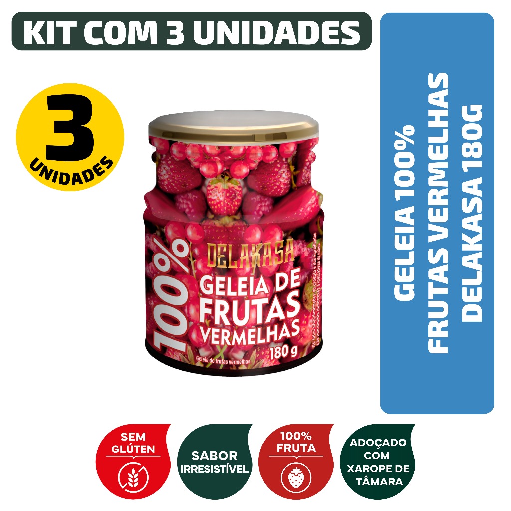 Kit Geleia 100% Frutas Vermelhas Delakasa 180G - 3 Unidades