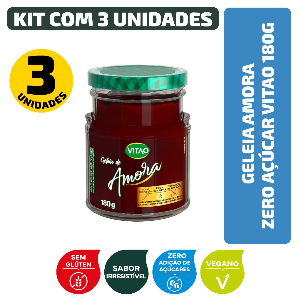 Kit Geleia Amora Zero Açúcar Vitao 180G - 3 Unidades em Oferta na Shopee