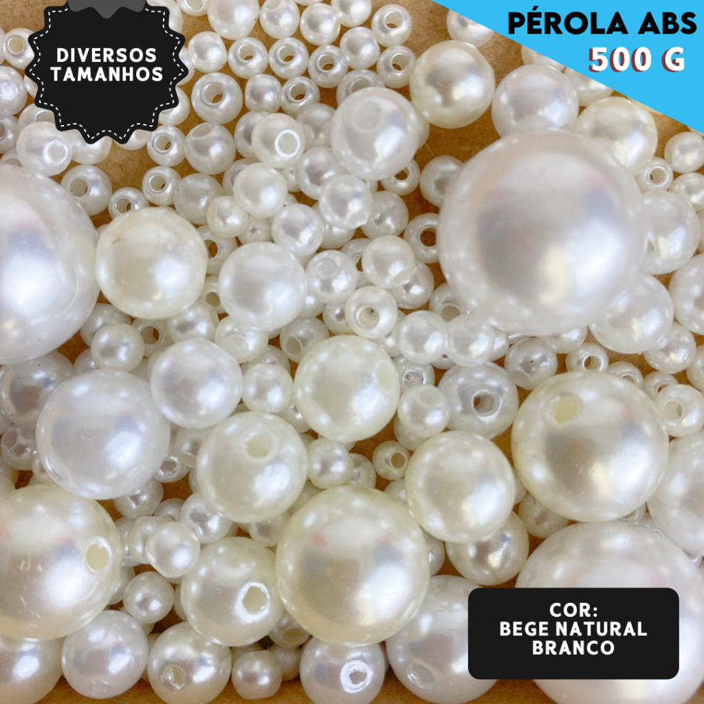 Pérola ABS Inteira Furo Passante 500g Chinelo Bijuteria Colar Pulseira Artesanato Miçanga Laço