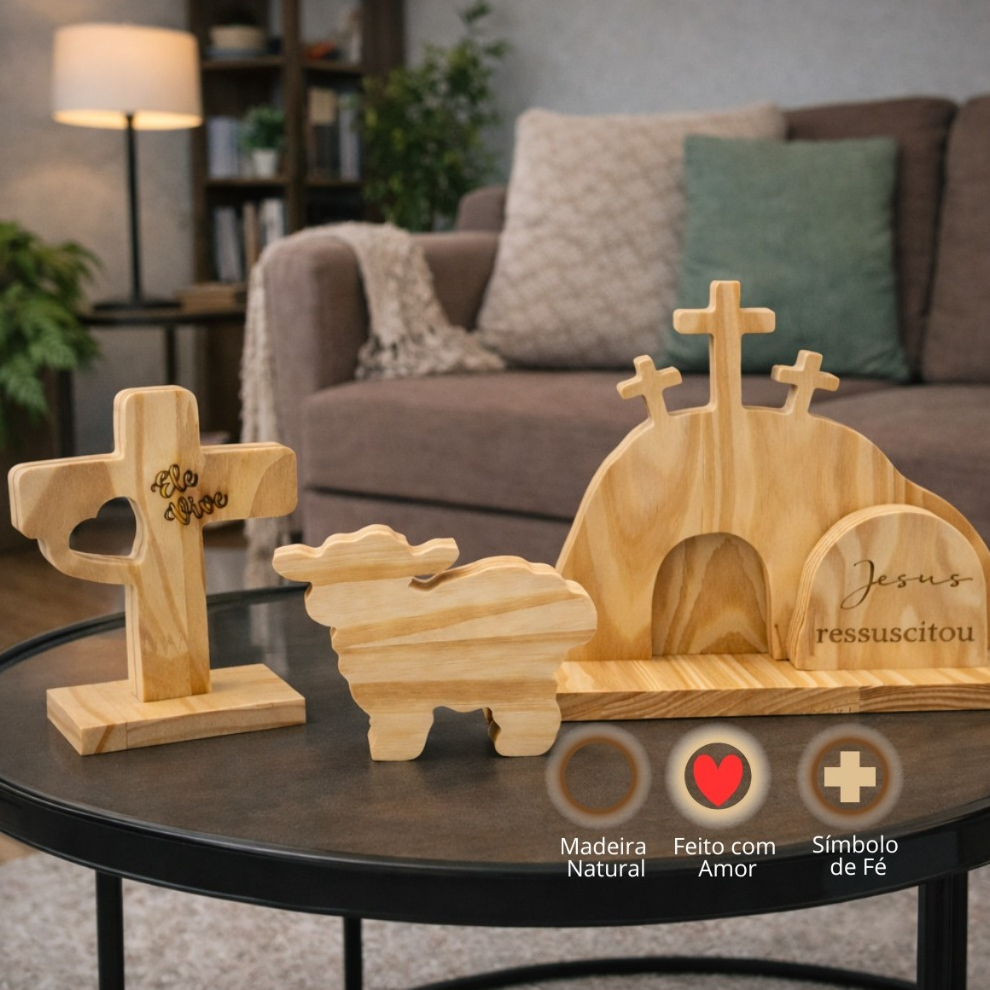Kit Decoração Páscoa Santo Sepulcro Madeira Pinus Cenário Páscoa Jesus Ressuscitou em Oferta na Shopee
