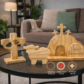 Kit Decoração Páscoa Santo Sepulcro Madeira Pinus Cenário Páscoa Jesus Ressuscitou em Oferta na Shopee