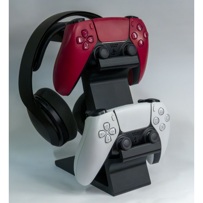 Suporte Gamer Torre 3 em 1 – Para Headset e 2 Controles (PS5/Xbox/PC)