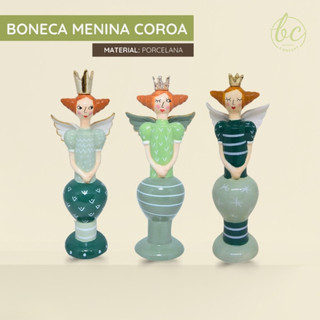Boneca Decorativa Menina Coroa Porcelana Princesa Luxo Sala Quarto Estante Aparador
