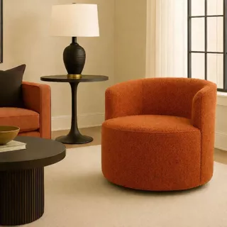 Poltrona Orgânica Curva Luxory Design Moderno Confortável para Sala e Escritório Boucle Terracota