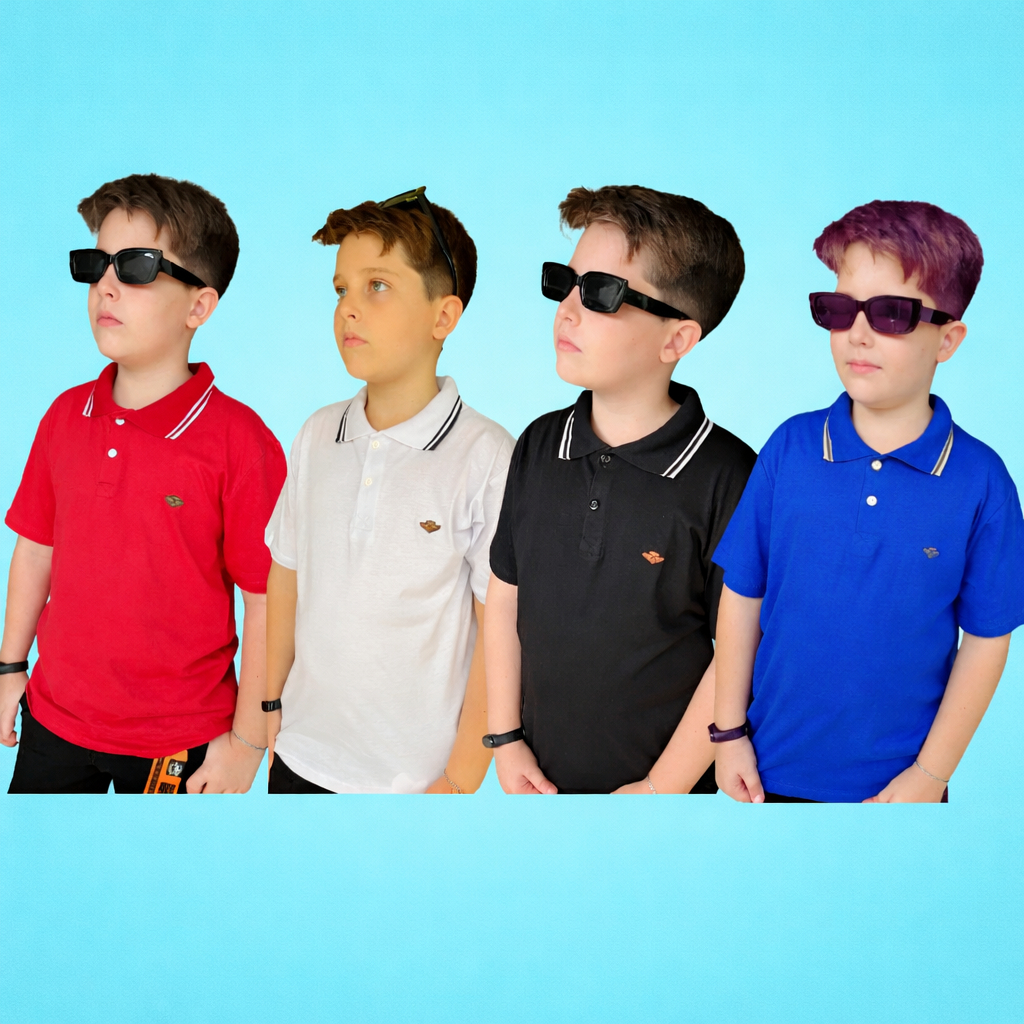 KIT 4 Camisetas Polo Masculino Criança e Juvenil Blusas Infantil 100% Algodão Masculina Camisa