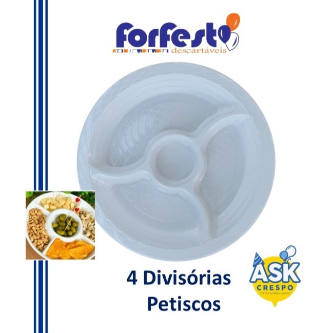 5 Pratos Petisqueira 26cm Com 4 Divisórias Forfest Premium em Oferta na Shopee