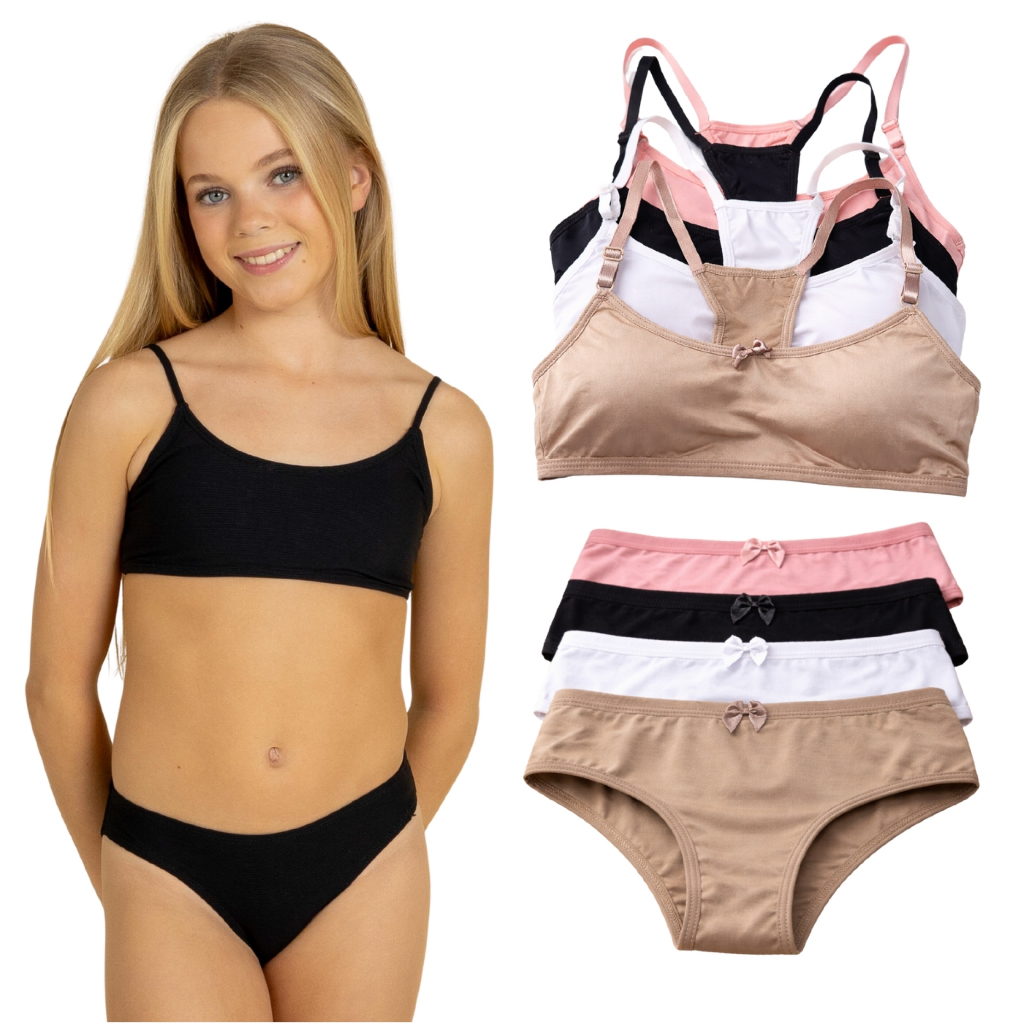 Conjunto Infantil Menina Moça Calcinha e Sutiã Bojo Removível Espuminha Juvenil Confortável