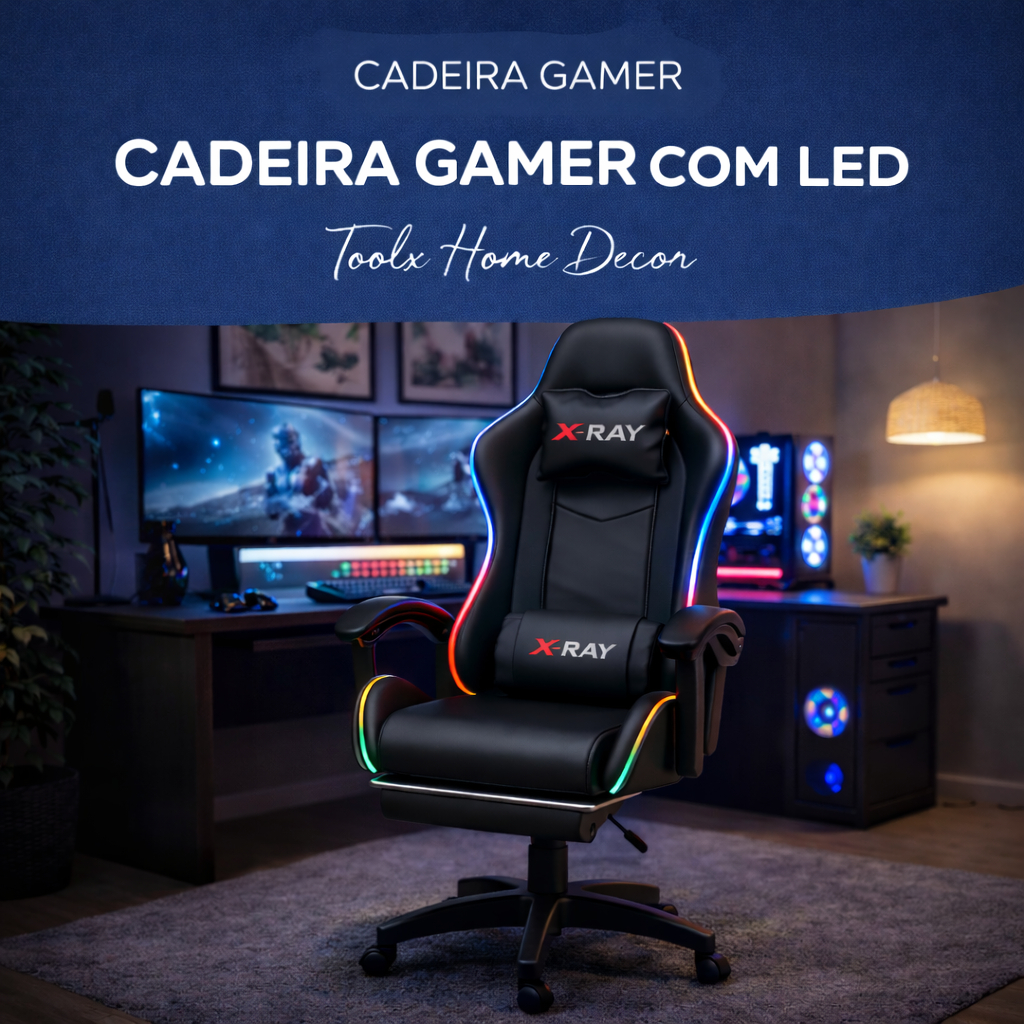 Cadeira Gamer LED RGB Ergonômica para PC e Videogame Confortável – Envio Imediato | Toolx Home Decor