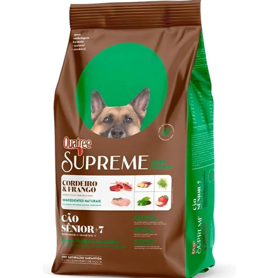 Ração Quatree Supreme Sênior +7 Raças Médias e Grandes 15kg –SuperPremium Saúde, Pele e Articulações