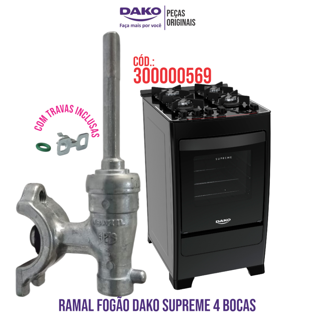 RAMAL(REGISTRO) FOGÃO DAKO SUPREME 4 BOCAS 100% ORIGINAL DE FÁBRICA