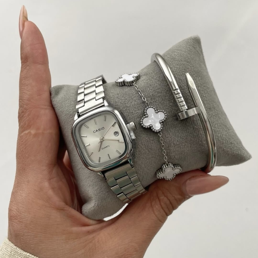 3 Peças Conjunto Relógio Feminino Bracelete E Pulseira Aço Inoxidável Relogio Acessórios Femininos