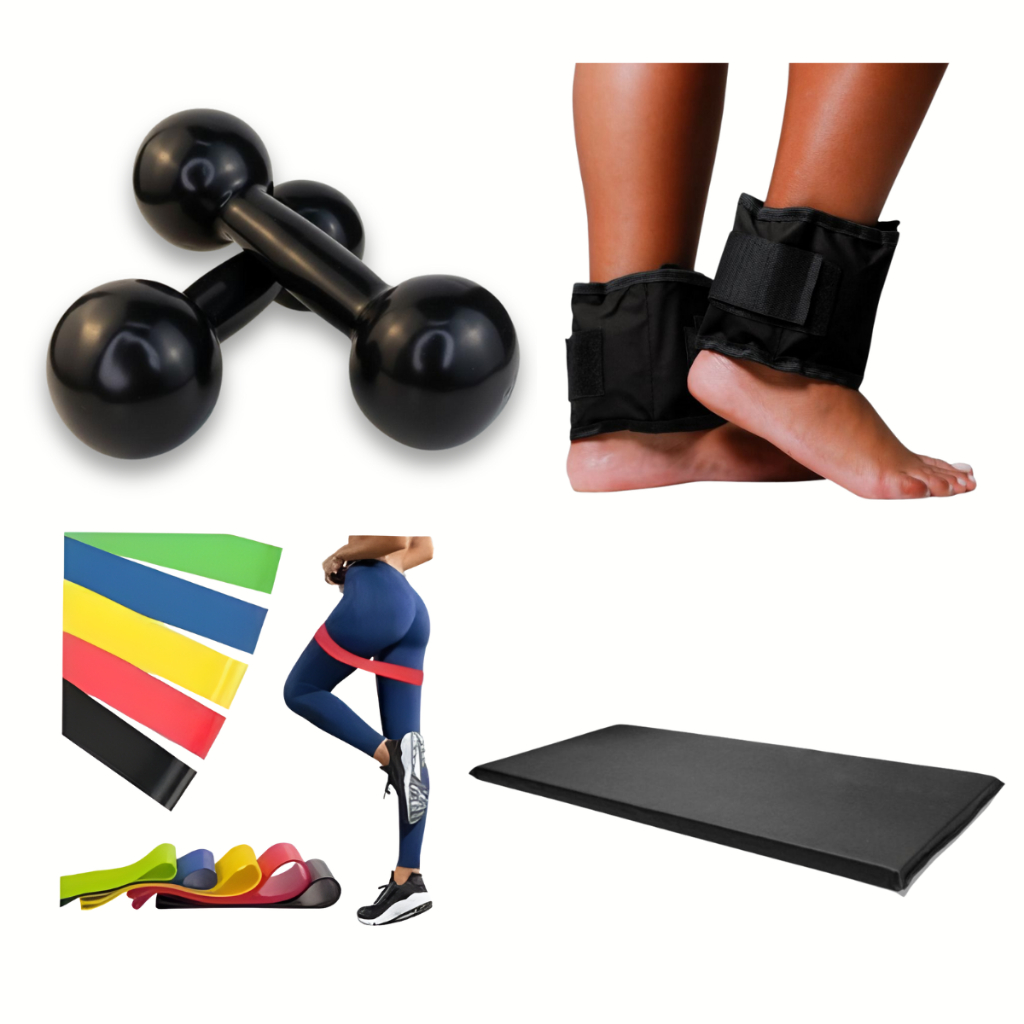 Imagem Kit Fitness Treino em Casa  Academia Halter 2kg, Caneleira 2kg, Colchonete,Elástico Fitness Completo
